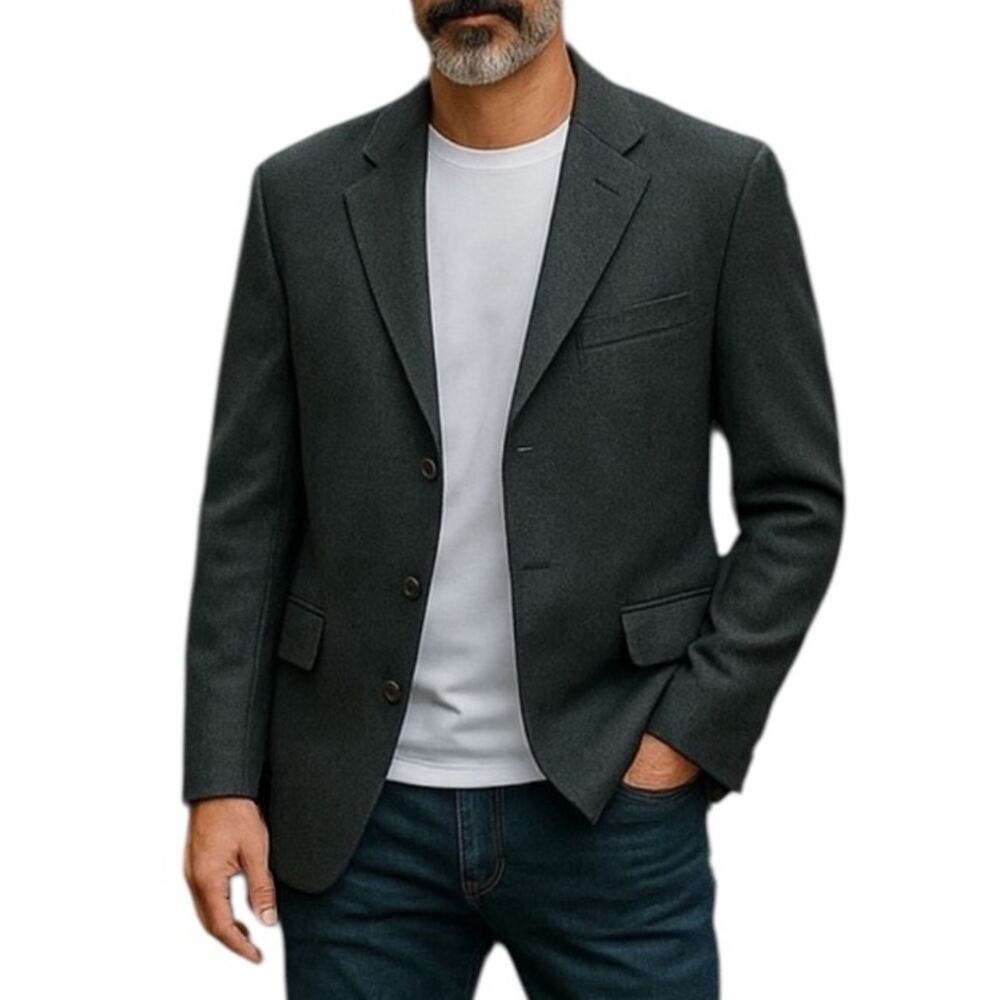 100% Cashmere Charcoal Gray Sport Coat Blazer 42R Tailored Fit
